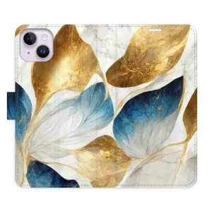 Flipové pouzdro iSaprio - GoldBlue Leaves - iPhone 14 Plus