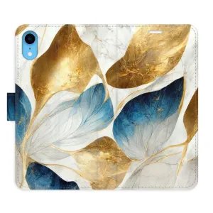 Flipové pouzdro iSaprio - GoldBlue Leaves - iPhone XR