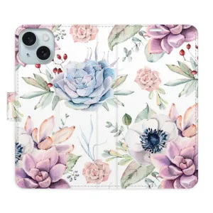 Flipové pouzdro iSaprio - Succulents Pattern - iPhone 15 Plus