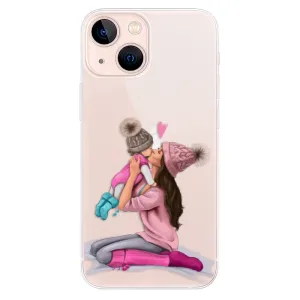 Odolné silikonové pouzdro iSaprio - Kissing Mom - Brunette and Girl - iPhone 13 mini