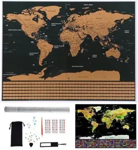 ISO Velká stírací mapa světa s vlajkami Deluxe 82 × 59 cm s příslušenstvím černá