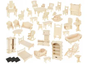 ISO 3D dřevěné puzzle nábytek pro panenky 34ks, 9423