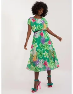 Dámské šaty s tropickým vzorem midi zelené