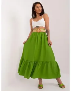 Dámská sukně s volánem trapézová maxi světle zelená