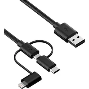iWill 3in1 Nylon Data USB-C + Micro USB + Lightning Cable Black