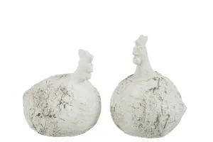2 ks šedá antik dekorativní soška slepička a kohoutek - 17*17*23 cm 75023