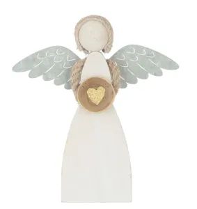 Bílý dřevěný anděl se srdíčkem Heart gold - 23*5*26cm 25092 #5589707