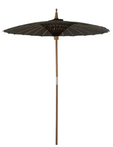 Černý slunečník s dřevěnou tyčí Lorie Wood - ∅ 200*260 cm 42363
