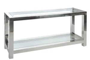 Stříbrný kovový konzolový stolek se skleněnou deskou Luxx - 140*40*70cm 35517