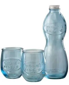 Modrá skleněná láhev a 2skleničky Natural - Ø 10*26cm 4186 #4897259