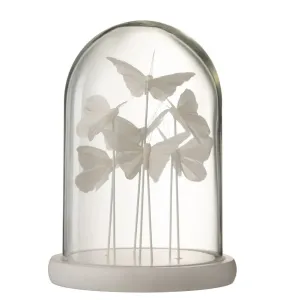 Dekorativní podnos s bílými motýlky a skleněným poklopem Butterflies - Ø 18*26cm 2922