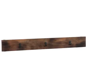 Hnědý nástěnný dřevěný věšák se 3 kovovými háčky - 100,5*5,5*12 cm 79082