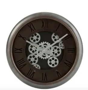 Nástěnné hodiny se stříbrným rámem a ozubenými kolečky Jessamond  - Ø 52*7,5 cm 2915