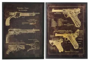 2 dřevěné obrazy pistole black Pistols - 60*3,5*80 cm 82855