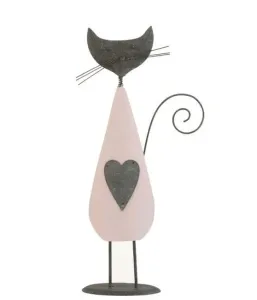 Růžovo-šedá dekorace kočka Cat - 13*7*32 cm 2853