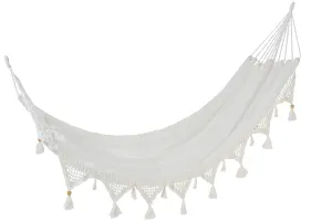 Bílá bavlněná hamaka s háčkovaným okrajem a střapci Tassé - 220*130*6 cm 94196