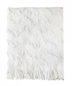 Slabounký béžový bavlněný pléd s třásňovitým vzorem Datty - 135*152 cm 16833-01