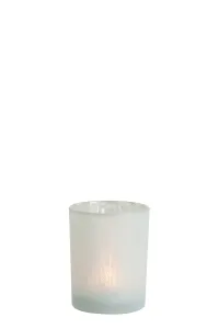 Bílý skleněný svícen na čajovou svíčku s motivem jehličí M - Ø 10*12,5 cm 81865