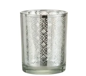 Stříbrný skleněný svícen s ornamenty S - 10*10*12,5 cm 4044