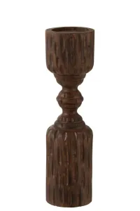 Vyřezávaný tmavě hnědý dřevěný svícen Mango - Ø 10*37 cm 1660