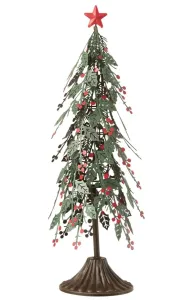 Zelený kovový vánoční stromek s listy a bobulemi cesmíny - Ø 12*40cm 17316 #5769704