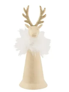 Zlatý plechový zvonek s peříčky a hlavou jelena - Ø 7*18 cm 8418