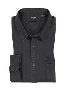 Jack&Jones PLUS Pánská košile JJESHERIDAN Loose Fit 12143934 Black Denim 5XL