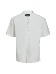 Nadměrná velikost: Jack & Jones, Košile s krátkým rukávem ze směsi bavlny a lnu Bílá #4874631