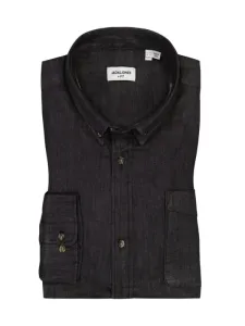Nadměrná velikost: Jack & Jones, Košile v denimovém vzhledu, podíl streče, náprsní kapsa černá #4792779