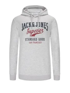 Nadměrná velikost: Jack & Jones, Mikina s kapucí s potiskem loga Světle šedá
