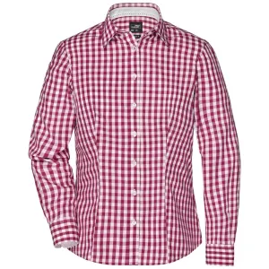 James & Nicholson Dámská kostkovaná košile JN616 - Bordeaux / bílá | XS #741384