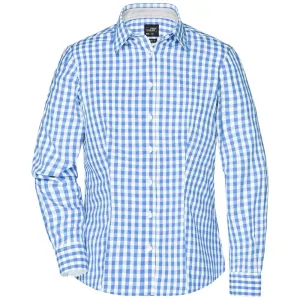 James & Nicholson Dámská kostkovaná košile JN616 - Ledově modrá / bílá | S