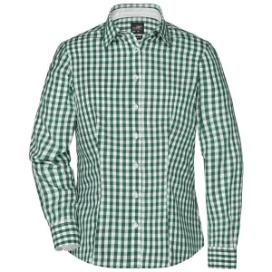 James & Nicholson Dámská kostkovaná košile JN616 - Lesní zelená / bílá | S