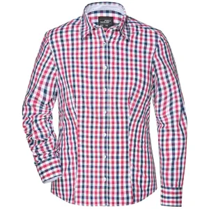 James & Nicholson Dámská kostkovaná košile JN616 - Tmavě modrá / červená / tmavě modrá / bílá | S