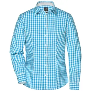 James & Nicholson Dámská kostkovaná košile JN616 - Tyrkysová / bílá | XL #723430