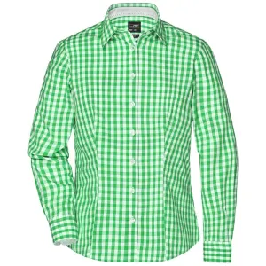 James & Nicholson Dámská kostkovaná košile JN616 - Zelená / bílá | XS #723409