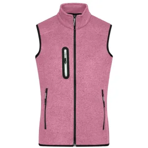 James & Nicholson Dámská vesta z pleteného fleecu JN773 - Růžový melír / off-white | XXL