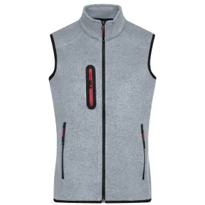 James & Nicholson Dámská vesta z pleteného fleecu JN773 - Světle šedý melír / červená | XL