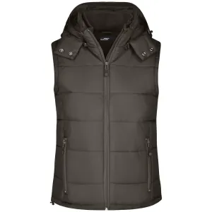 James & Nicholson Dámská zimní vesta s kapucí JN1005 - Hnědá | XXL #724521