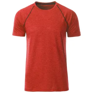 James & Nicholson Pánské funkční tričko JN496 - Červený melír / titanová | XXL