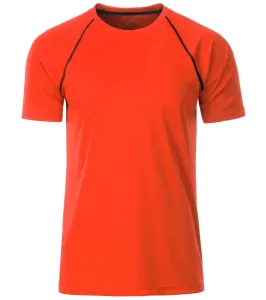 James & Nicholson Pánské funkční tričko JN496 - Jasně oranžová / černá | M