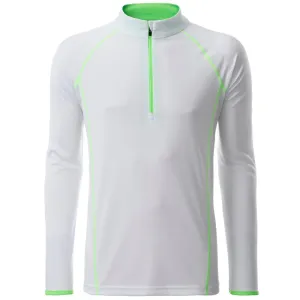 James & Nicholson Pánské funkční tričko s dlouhým rukávem JN498 - Bílá / jasně zelená | L