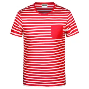 James & Nicholson Pánské pruhované tričko z biobavlny 8028 - Červená / bílá | L #724125