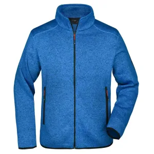 James & Nicholson Pánská bunda z pleteného fleecu JN762 - Královsky modrý melír / červená | XXXL