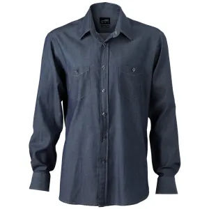 James & Nicholson Pánská džínová košile JN629 - Tmavý denim | XL