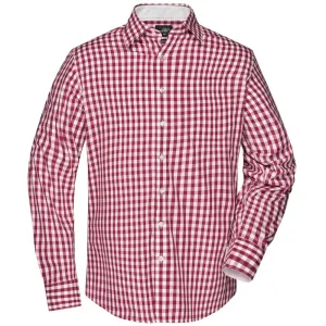 James & Nicholson Pánská kostkovaná košile JN617 - Bordeaux / bílá | XXXL