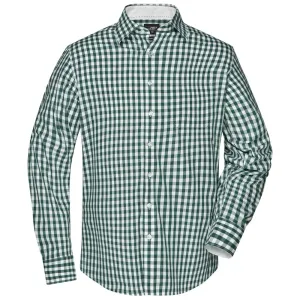 James & Nicholson Pánská kostkovaná košile JN617 - Lesní zelená / bílá | L