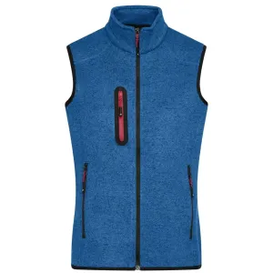 James & Nicholson Pánská vesta z pleteného fleecu JN774 - Královsky modrý melír / červená | XXXL
