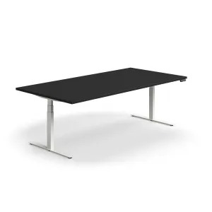 Jednací stůl QBUS, výškově nastavitelný, 2400x1200 mm, obdélníkový, bílá podnož, černá