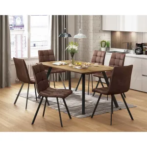 Jídelní stůl BERGEN dub + 6 židlí BERGEN hnědé mikrovlákno #3925156